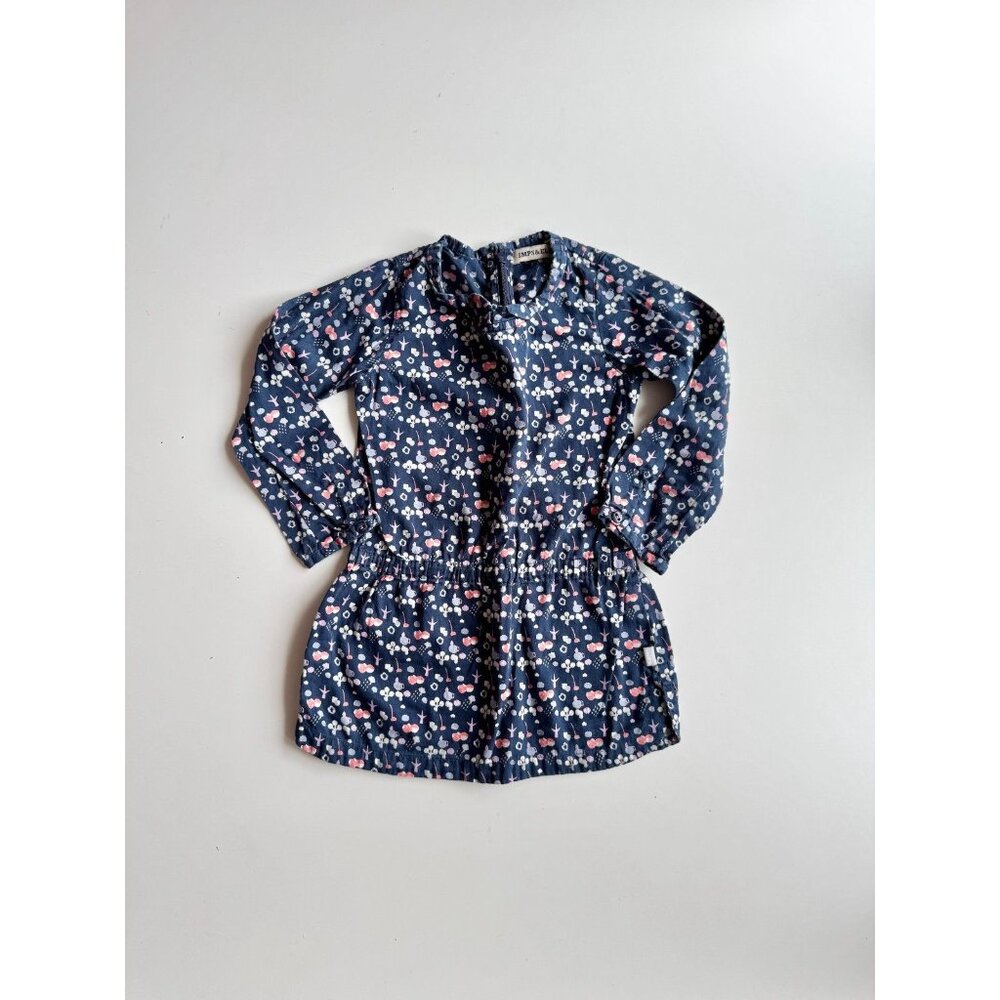 Girl's IMPS & ELFS Navy Blue Floral Cotton Poplin Drop Waist Dress, Size 96/2-3Y